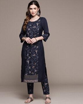 floral print straight kurta with pants