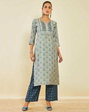 floral print straight kurta with pants