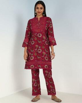 floral print straight kurta with pants