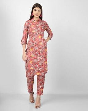 floral print straight kurta with pants