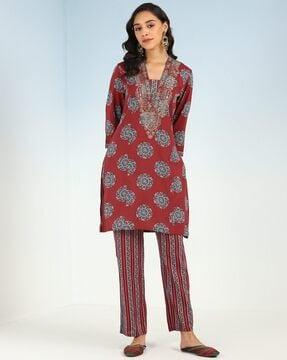 floral print straight kurta with pants