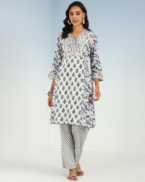 floral print straight kurta with pants