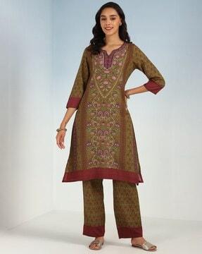 floral print straight kurta with pants