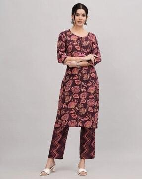 floral print straight kurta with pants