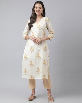 floral print straight kurta with pants