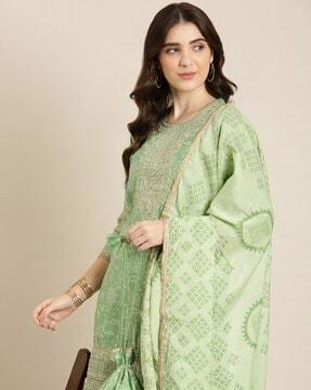 floral print straight kurta with sharara & dupatta