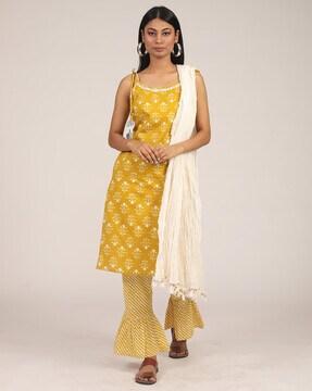 floral print straight kurta with sharara & dupatta