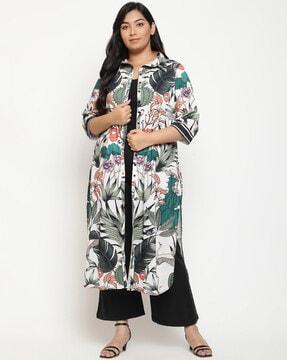 floral print straight kurta with shrug