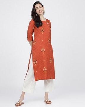 floral print straight kurta with side slits