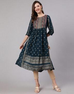 floral print straight kurta with tassels