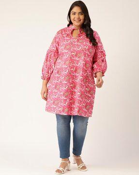 floral print straight kurta with tie-up