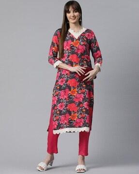 floral print straight kurta with trousers