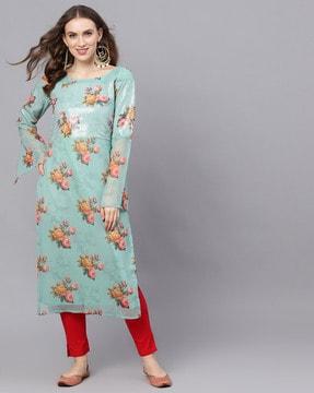 floral print straight kurta