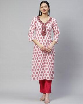 floral print straight kurta