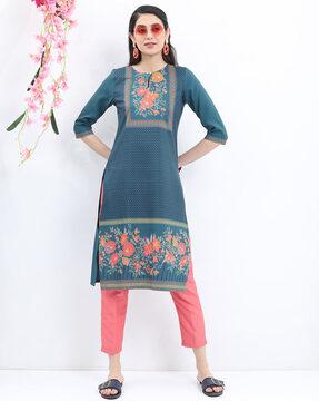 floral print straight kurta