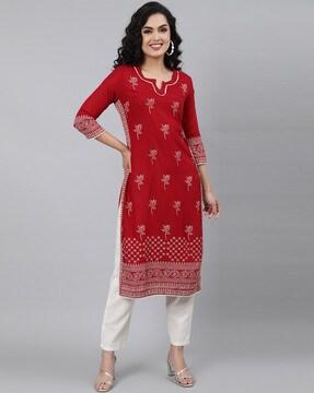 floral print straight kurta