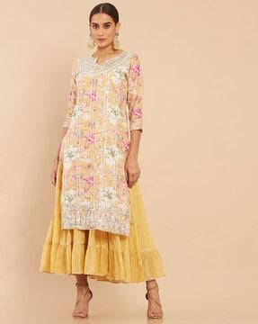 floral print straight kurta