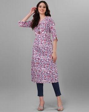 floral print straight kurta