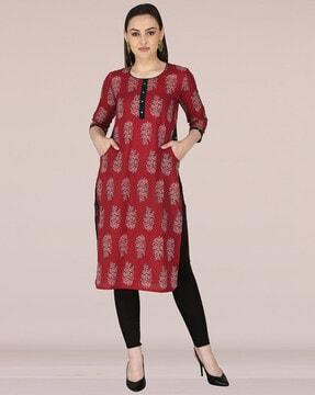 floral print straight kurta