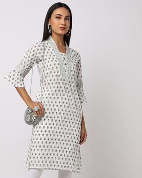 floral print straight kurta