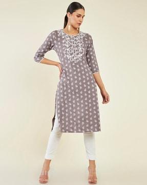 floral print straight kurta