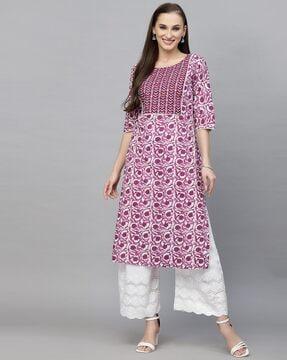 floral print straight kurta