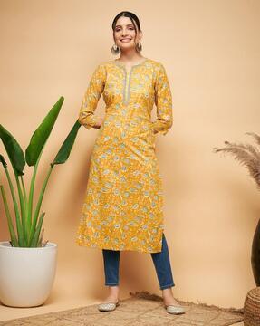 floral print straight kurta