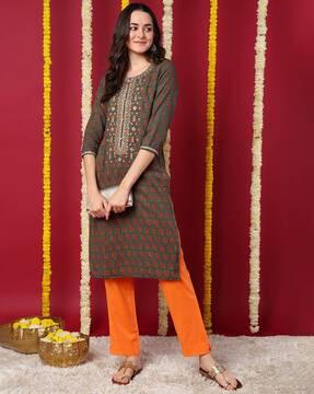 floral print straight kurta