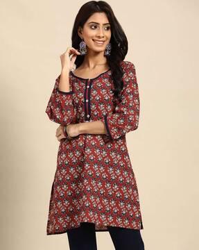 floral print straight kurti with mask