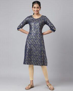 floral print straight liva kurta