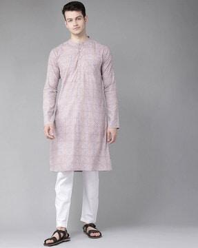 floral print straight long kurta with patch pocket