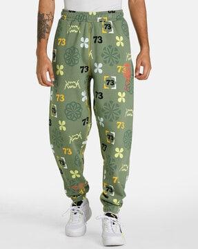 floral print straight track pants with patch pocket