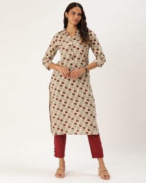 floral print straight tunic with 3/4th sleeves