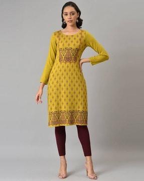 floral print straight winter kurta