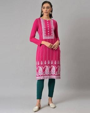 floral print straight winter kurta