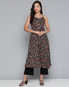 floral print strappy a-line kurta