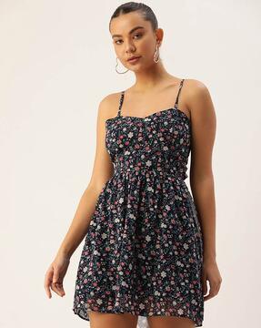 floral print strappy fit & flare dress