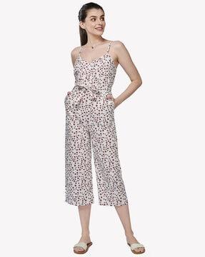 floral print strappy jumpsuit with insert pockets