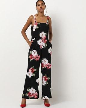 floral print strappy jumpsuit with insert pockets