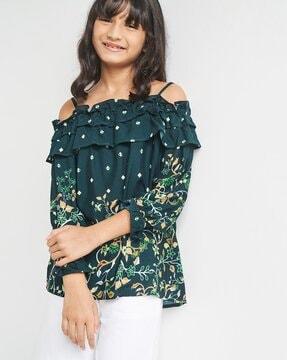 floral print strappy off-shoulder top