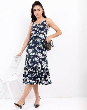 floral print strappy tiered dress