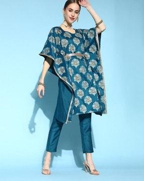 floral print striaght kaftan kurta set