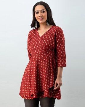 floral print surplice-neck tunic