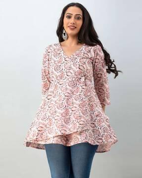 floral print surplice-neck tunic