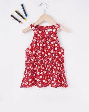 floral print sustainable smocked top