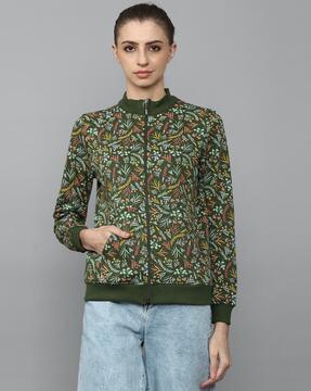 floral print sweatshirt with ribbed hems