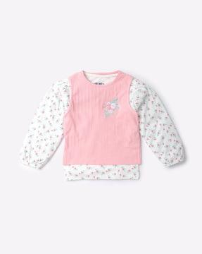 floral print t-shirt and vest set