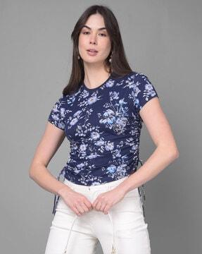 floral print t-shirt with short sleeves