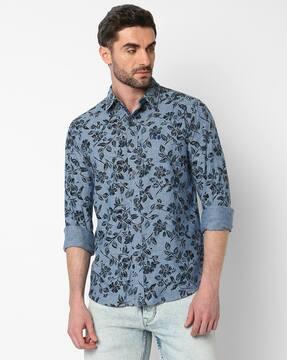 floral print tailored fit cotton shirt