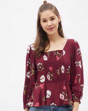 floral print tailored fit peplum top